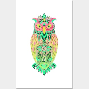 owl in smart pattern art ecopop in color of mayan culture Posters and Art